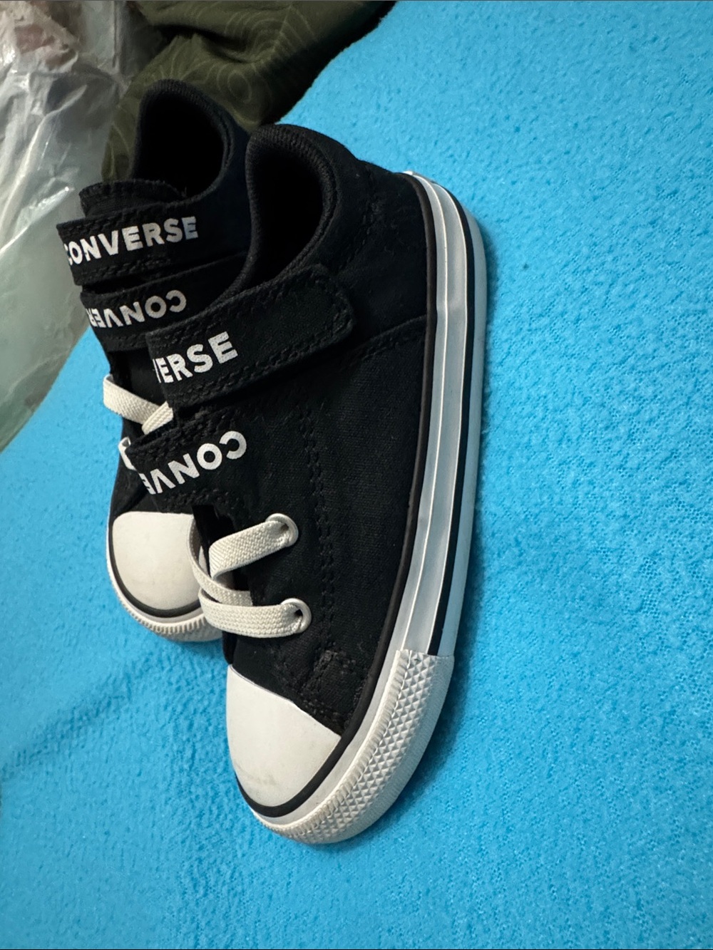 Converse Kids Black Canvas Hook-and-Loop Sneakers with White Toe - Picture 3 of 6
